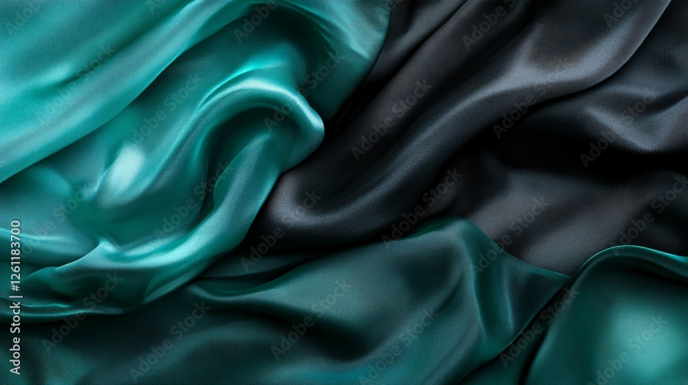 Obraz premium Teal and Dark Green Silk Fabric Draped Beautifully