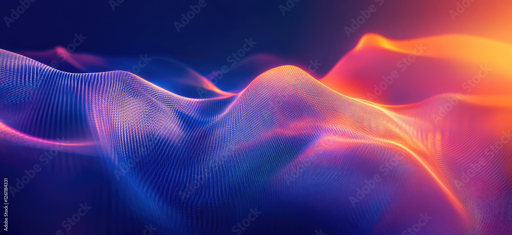 Fototapeta premium Abstract digital wave landscape, vibrant colors, glowing background, tech design