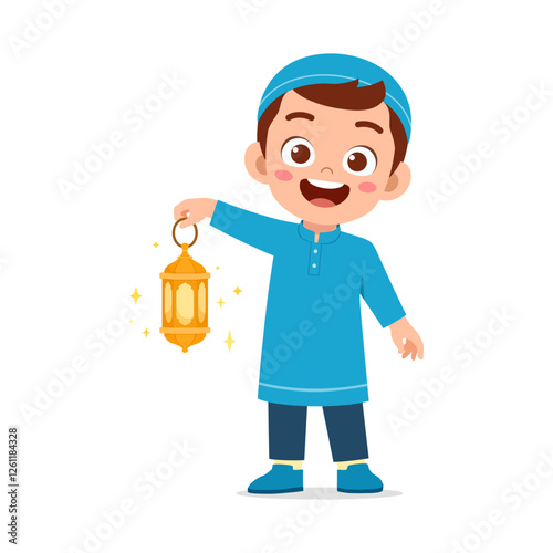 little muslim kid holding traditional lamp