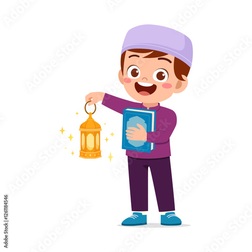 little muslim kid holding traditional lamp