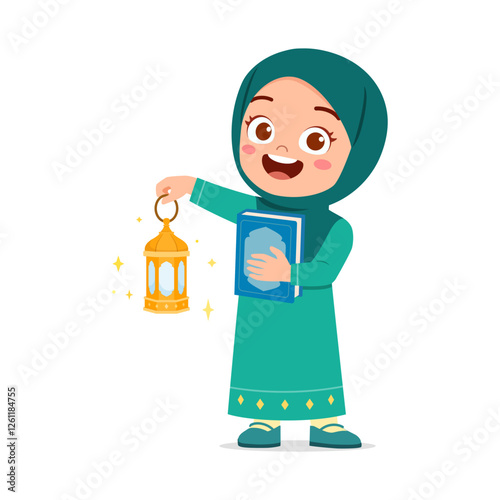 little muslim kid holding traditional lamp