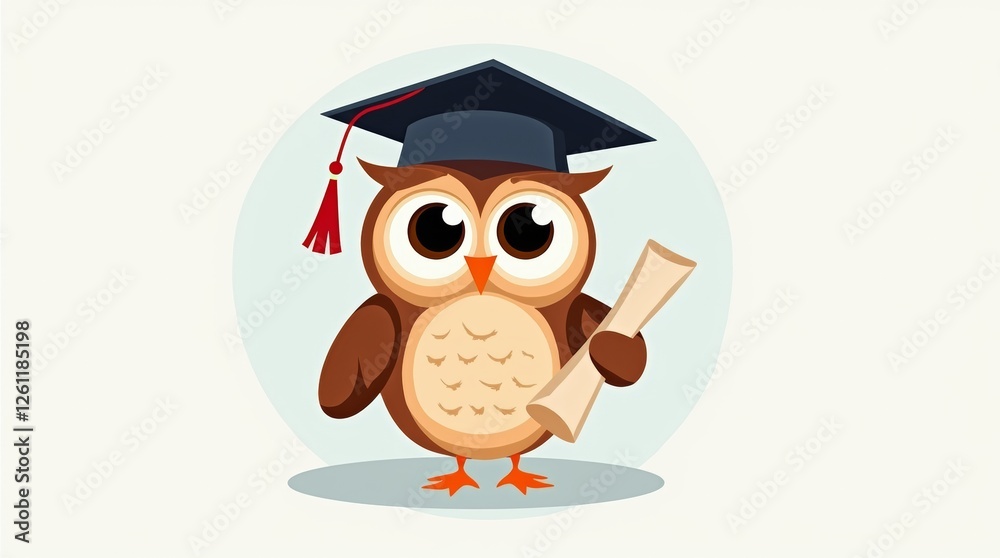 A whimsical illustration of an owl wearing a graduation cap and holding a diploma, symbolizing wisdom and achievement, perfect for educational themes and celebrations A whimsical illustration of an owl wearing a graduation cap and holding a diploma, symbolizing wisdom and achievement, perfect for educational themes and celebrations