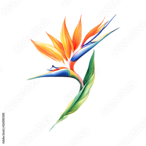 Vivid Bird of Paradise Flower on Black Background,