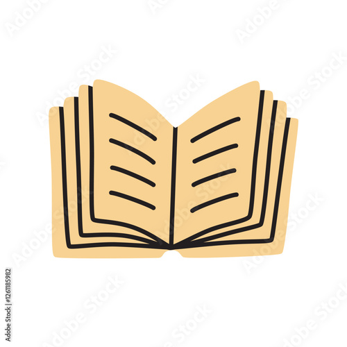 Doodle open book icon hand drawn in a modern minimalistic style isolated on white background. Vector illustration