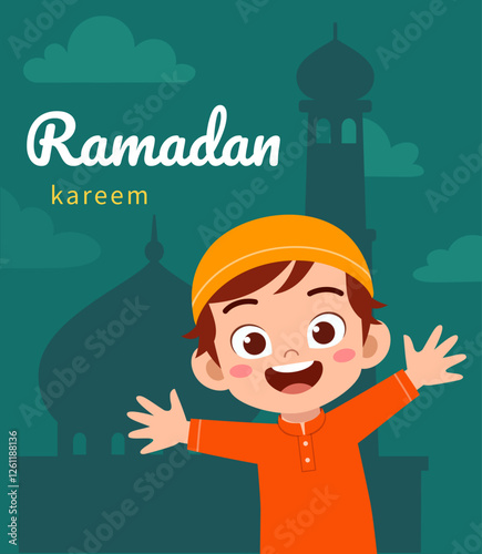 little muslim kid ramadan kareem poster