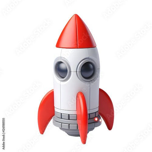 a red and white toy rocket isolated on white background