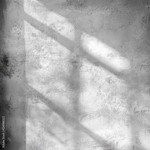 Light filters through a nearby window casting elegant shadows on the rough surface of a dark gray cement wall, creating a serene and understated atmosphere in the room