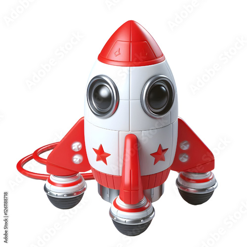 a red and white toy rocket isolated on white background