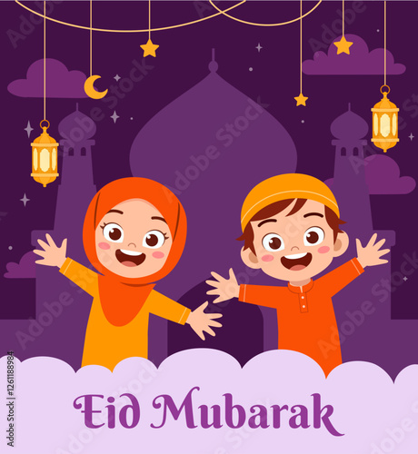little muslim kid eid mubarak poster