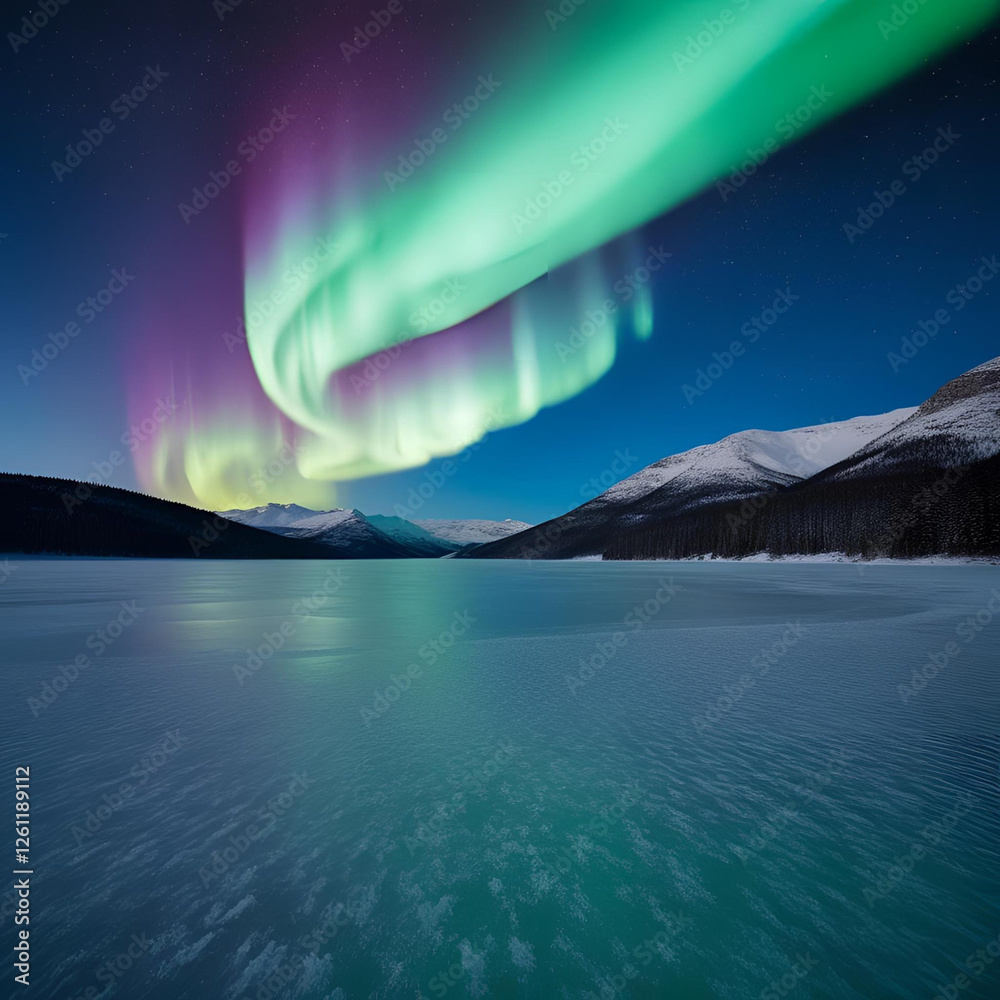 Fototapeta premium Northern Lights Over a Frozen Lake