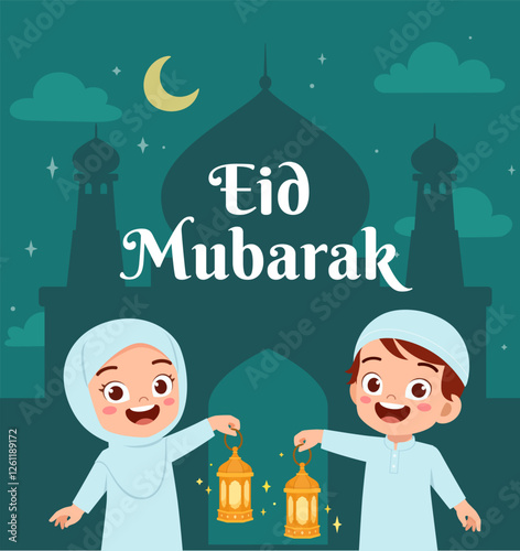little muslim kid eid mubarak poster