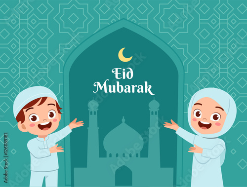 little muslim kid eid mubarak poster