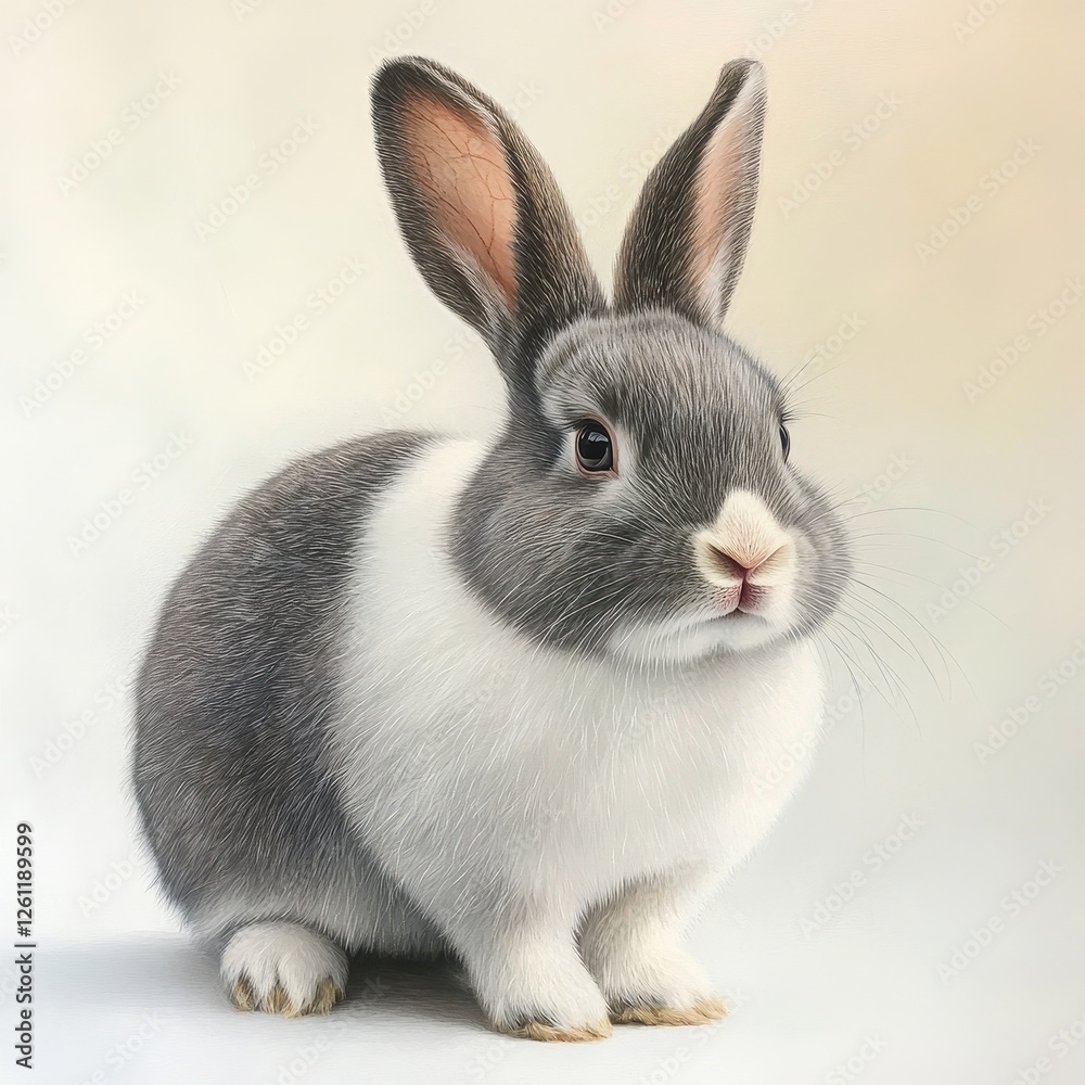 Cute Grey Rabbit Sitting with Soft Fur and Bright Eyes Cute Grey Rabbit Sitting with Soft Fur and Bright Eyes