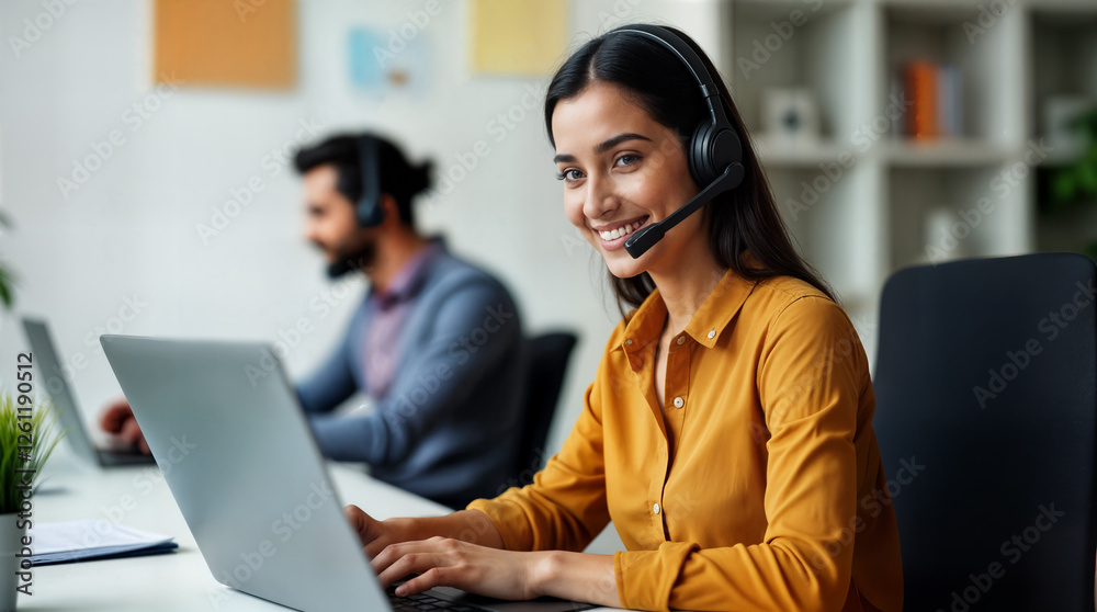 call center customer support and an indian beautiful woman with a headset in her office for help,customer girl calling, indian customer woman calling. call center customer support and an indian beautiful woman with a headset in her office for help,customer girl calling, indian customer woman calling.