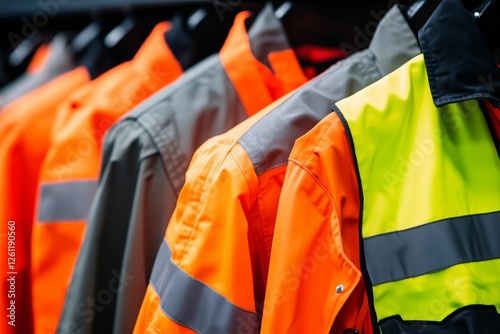 Bright safety jackets hang ready for work.