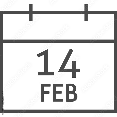 14 February Calendar Line Sign. Vector Illustration of Outline Object. Wedding. Love Symbol.
