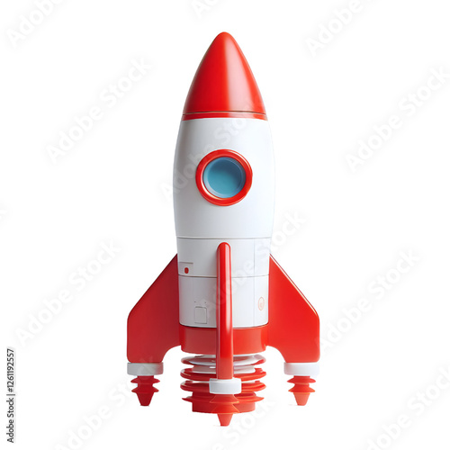 a red and white toy rocket isolated on white background