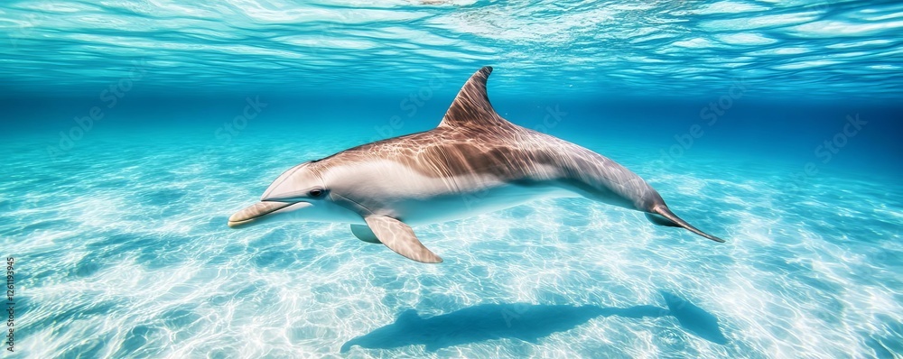 Obraz premium Dolphin swimming gracefully in crystal-clear water, ultimate peace