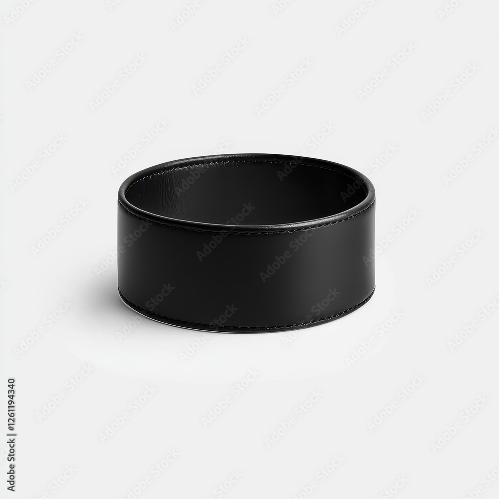 Elegant Black Leather Bracelet on Minimalist Background Elegant Black Leather Bracelet on Minimalist Background