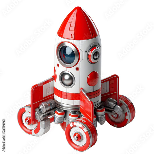 a red and white toy rocket isolated on white background