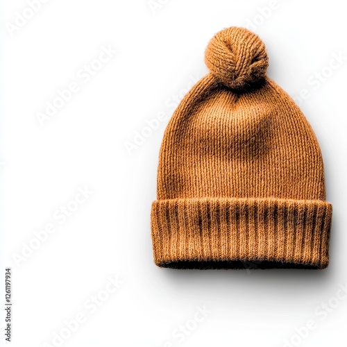 Cozy Brown Knitted Beanie Hat with Pom Pom Top for Winter Wear photo