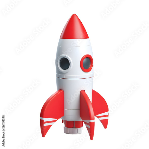 a red and white toy rocket isolated on white background