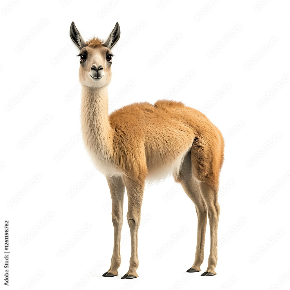 Obraz premium Guanaco standing, white background, South America, wildlife