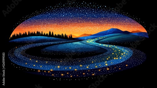 Celestial River, A Nightscape with Starry Stream and Mountain Silhouette