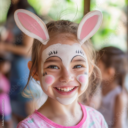 Smiling Girl with Bunny Face Paint