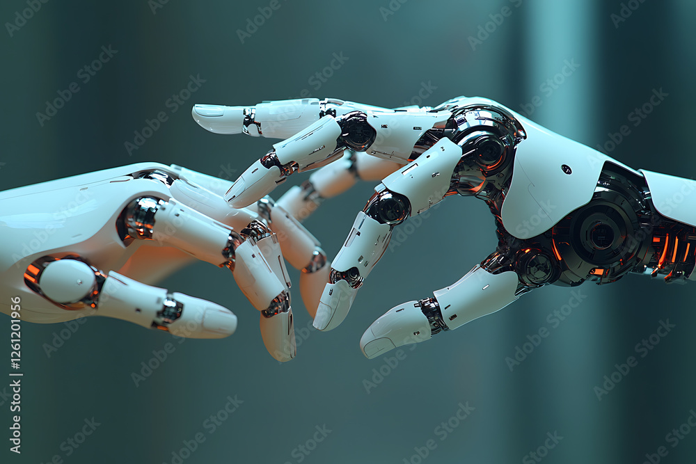 A close-up of two hands—one human and the other robotic—reaching toward each other, symbolizing the fusion of humanity and technology. A close-up of two hands—one human and the other robotic—reaching toward each other, symbolizing the fusion of humanity and technology.
