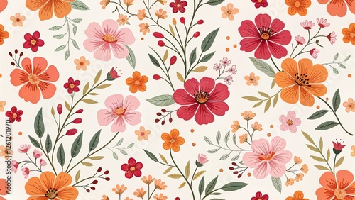 Wallpaper Mural seamless floral pattern with pink, orange, red flowers Torontodigital.ca