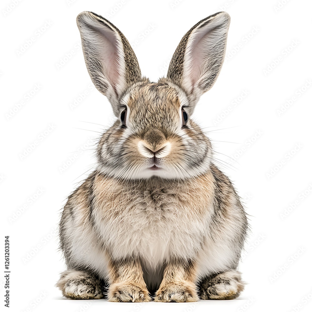 Fototapeta premium Cute bunny rabbit sitting, white background, Easter, pet