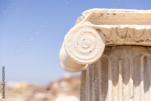 Ancient Greek architecture and ruins on Delos, Greece on a sunny day. photo