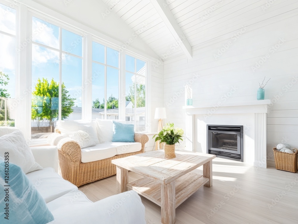 Fototapeta premium Bright and Airy Living Room with Natural Light and Cozy Decor