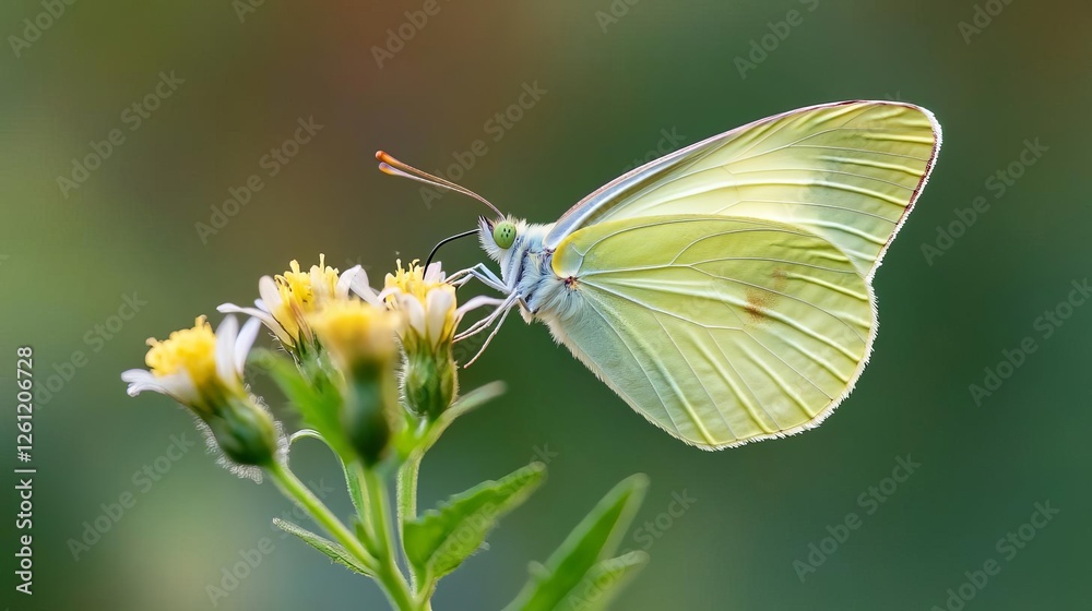 Soft-focus butterfly gently landing on a flower, peaceful nature moment Soft-focus butterfly gently landing on a flower, peaceful nature moment