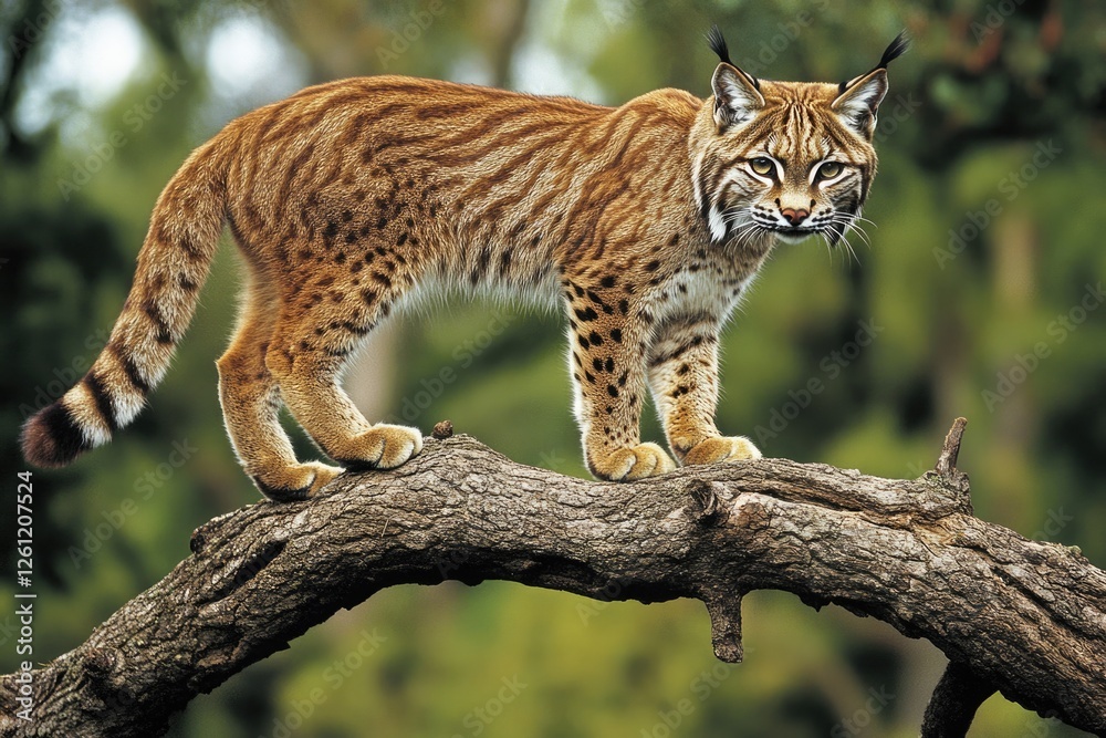 Bobcat Balancing Elegantly on a Tree Limb in Its Natural Habitat Bobcat Balancing Elegantly on a Tree Limb in Its Natural Habitat