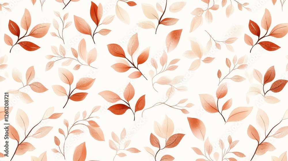 Elegant Floral Pattern with Soft Red and Beige Leaves on White Background Elegant Floral Pattern with Soft Red and Beige Leaves on White Background