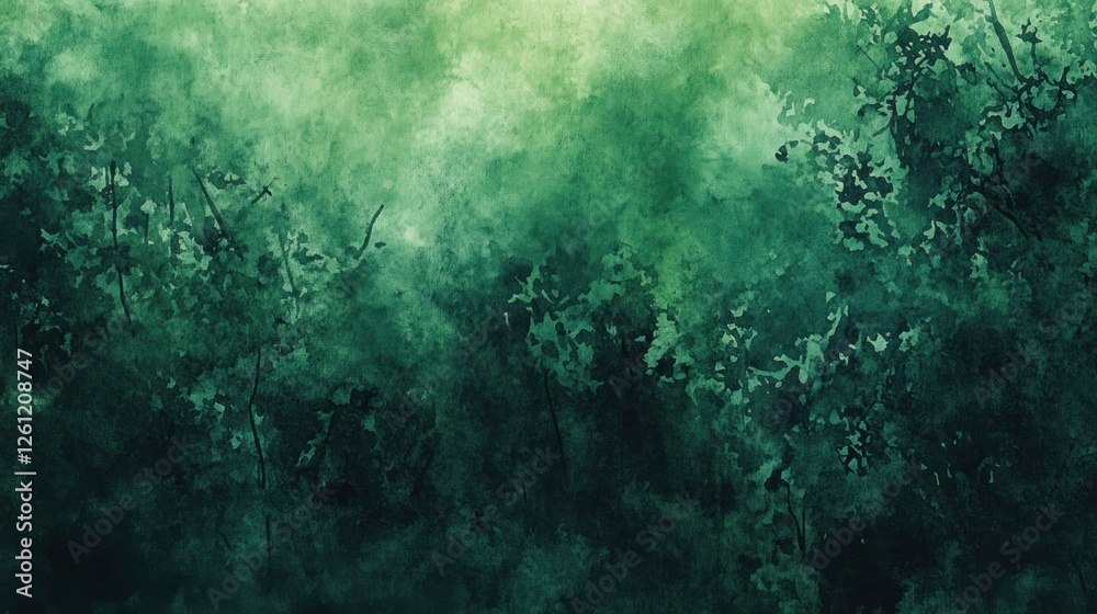 Fototapeta premium Misty green forest, tranquil nature background, serene landscape, ideal for relaxation themed designs