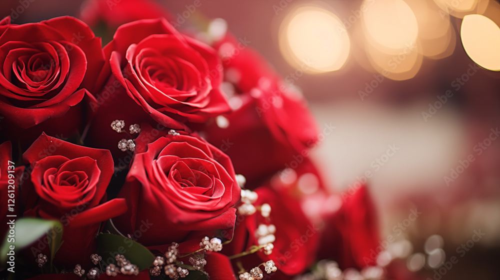 Gros plan sur un bouquet de roses rouges, fleurs blanches et feuilles. Macro, lumineux, coloré. Amour, Saint-Valentin, couple, romantique. Fond pour conception et création graphique. Gros plan sur un bouquet de roses rouges, fleurs blanches et feuilles. Macro, lumineux, coloré. Amour, Saint-Valentin, couple, romantique. Fond pour conception et création graphique.