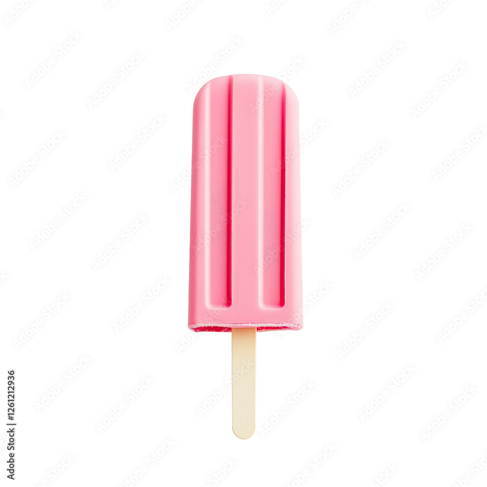 Bright pink popsicle ice cream on a wooden stick isolated on a white or transparent background Bright pink popsicle ice cream on a wooden stick isolated on a white or transparent background