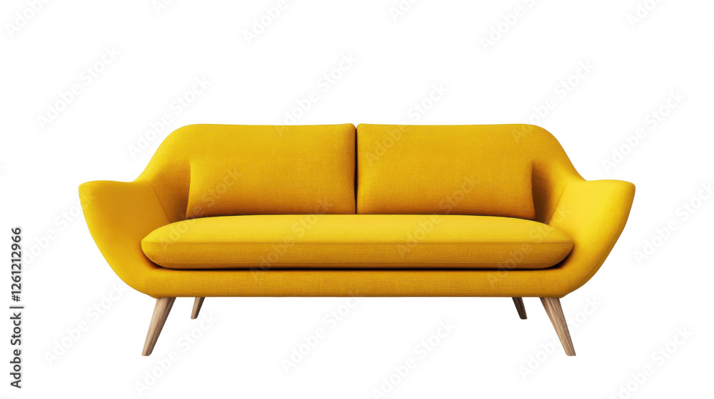 Fototapeta premium Modern yellow sofa isolated on transparent background for interior design projects