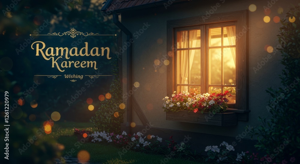 Peaceful Ramadan Kareem Wish Near Home with Warm Window Light and Flowers Peaceful Ramadan Kareem Wish Near Home with Warm Window Light and Flowers