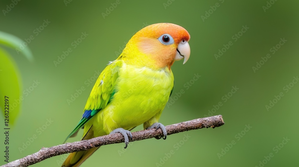 Colorful parrot perched on branch, blurred green background, nature, wildlife, close-up Colorful parrot perched on branch, blurred green background, nature, wildlife, close-up