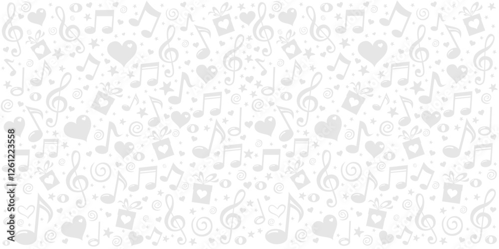 Music notes seamless pattern backdrop, Music note background, Seamless pattern texture design. Monochrome gray and white music note pattern. Horizontal posters, greeting cards, header, website. Vector Music notes seamless pattern backdrop, Music note background, Seamless pattern texture design. Monochrome gray and white music note pattern. Horizontal posters, greeting cards, header, website. Vector