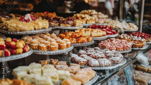 Colorful Eid Candy and Chocolate, Traditional Ottoman Cuisine Desserts, Turkish Delight and Turkish Coffee, Baklava Photo, Üsküdar Istanbul, Turkiye photo