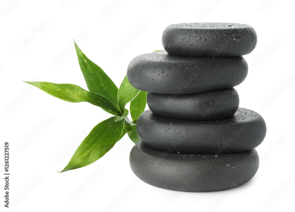 Spa stones with leaves isolated on white Spa stones with leaves isolated on white