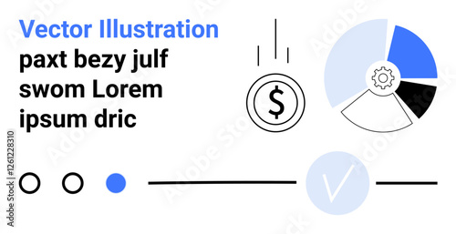 Wallpaper Mural Modern infographic featuring a pie chart, falling dollar coin with lines, text blocks, and minimalist navigation icons. Ideal for business analytics, finance, data visualization, reports Torontodigital.ca
