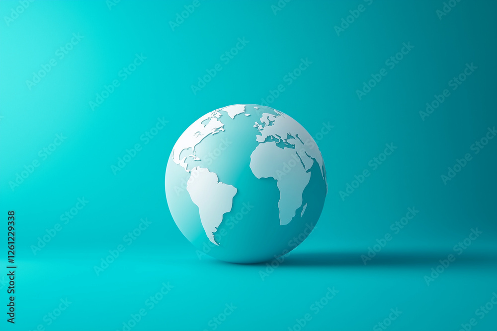 Stylized globe featuring white continents against a vibrant cyan backdrop, emphasizing modern design and global concepts Stylized globe featuring white continents against a vibrant cyan backdrop, emphasizing modern design and global concepts