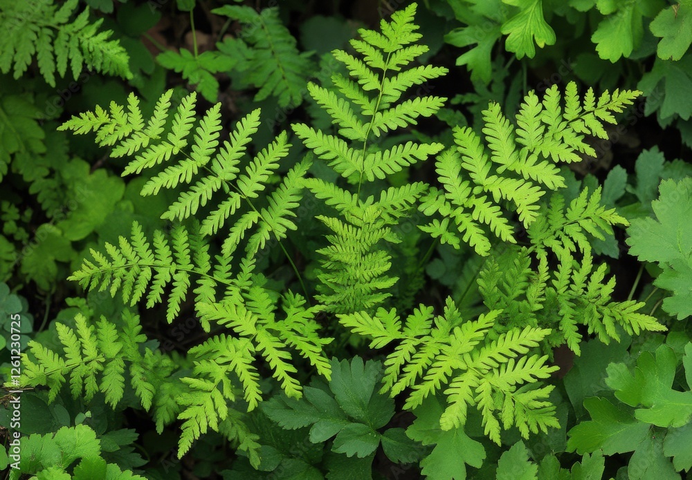 A bunch of green leaves with one leaf being the largest A bunch of green leaves with one leaf being the largest