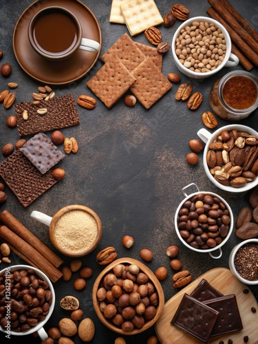 smooth mocha brown background enhances the rich colors of natural foods while providing a clean, neutral space for text and branding elements